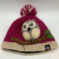 Size OS Youth: Ambler Fuschia/Grey Owl Fleece Lined Wool Pom Pom Beanie