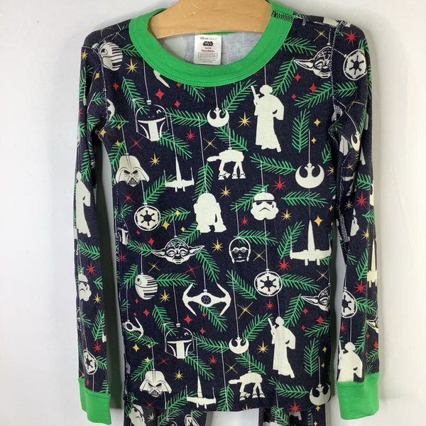 Size 6-7 (120): Hanna Andersson Navy/Multicolor Star Wars Ornaments Organic Cotton 2pc Holiday Pjs