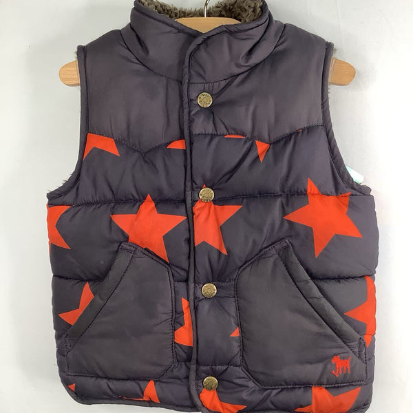 Size 2-3: Boden Grey/Orange Stars Sherpa Lined Snap-Up Vest