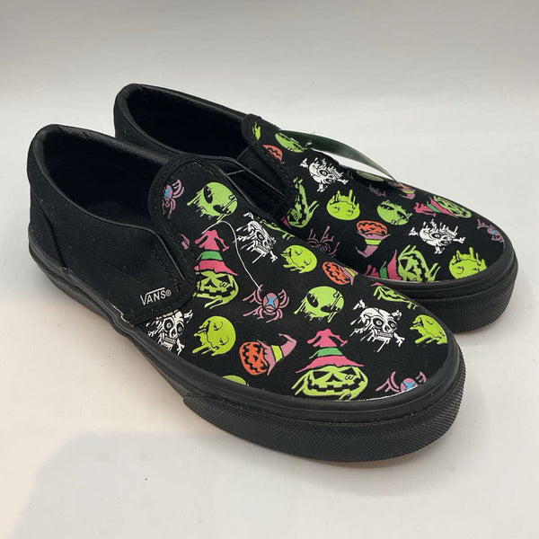 Size 2Y: Vans Black/Colorful Neon Spooky Halloween Slip-On Sneakers