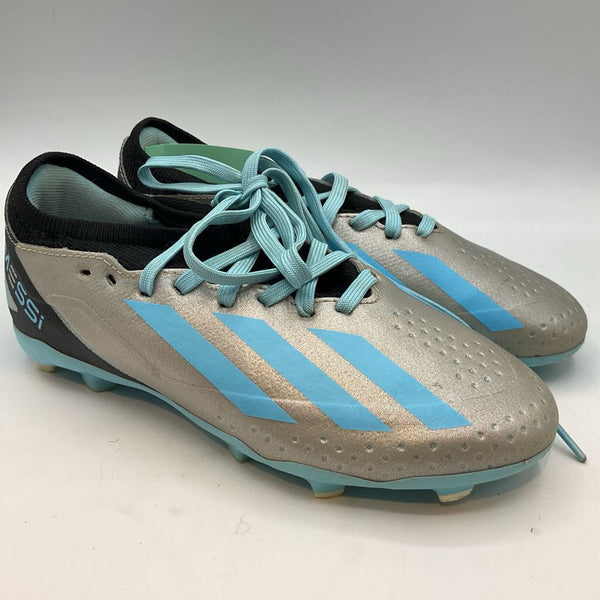 Size 2Y: Adidas Silver/Blue/Black Lace-Up Cleats