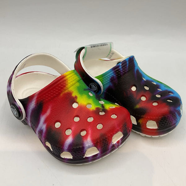 Size 2-3: Crocs Rainbow Tie-Dye Adjustable Strap Shoes NEW