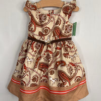 Size 6-12m: Janie and Jack Orange/White Paisley Horses Sleeveless Dress