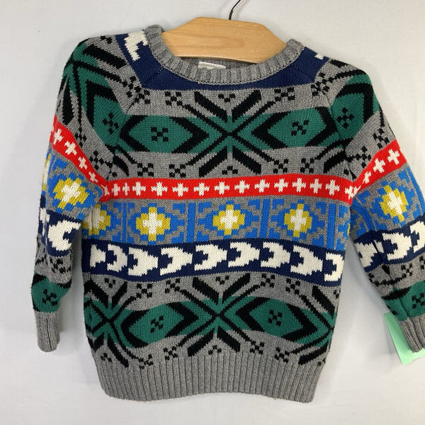 Size 2 (85): Hanna Andersson Grey/Colorful Fair Isle Sweater