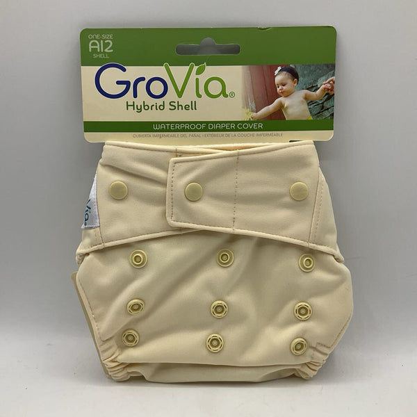 Size OS: Grovia Hybrid Shell Waterproof Adjustable Snap Diaper Cover: Creme -NEW