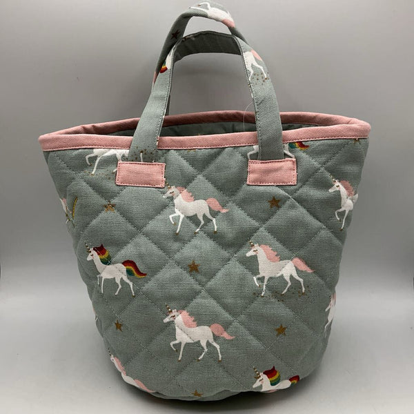 Sophie Allport Blue/Rainbow Unicorn Quilted Storage Basket NEW