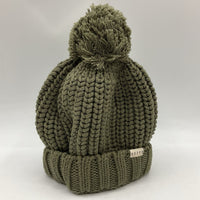 Size OS Youth: Dozer Green Cable Knit PomPom Beanie