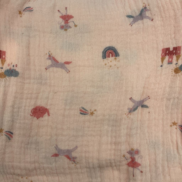 Pink/Rainbow Fairytale Print Muslin Swaddle Blanket