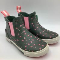 Size 8: Joules Green/Pink Triangles Rain Boots