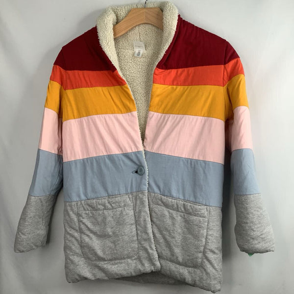 Size 8 (130): Hanna Andersson Multicolor Stripes Sherpa Lined Coat