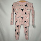 Size 4 (100): Hanna Andersson Pink/White/Black Witch Kitties Organic Cotton 2pc PJs
