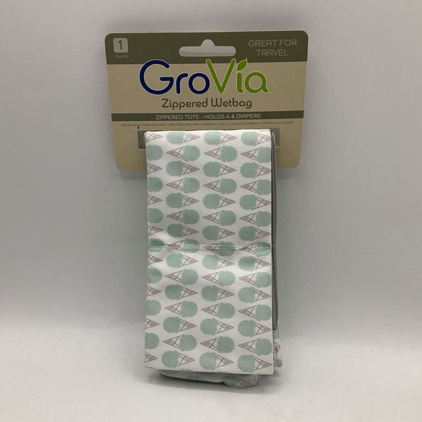 Grovia Zippered Wet Bag: White/Blue Ice Cream Print-NEW