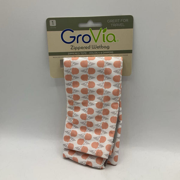 Grovia Zippered Wet Bag: White/Pink Ice Cream Print-NEW