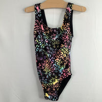 Size 6-8: Black/Rainbow Leopard Print Dance Leotard