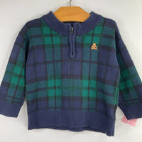 Size 12-18m: Gap Green/Navy Plaid 1/4 Zip Sweater