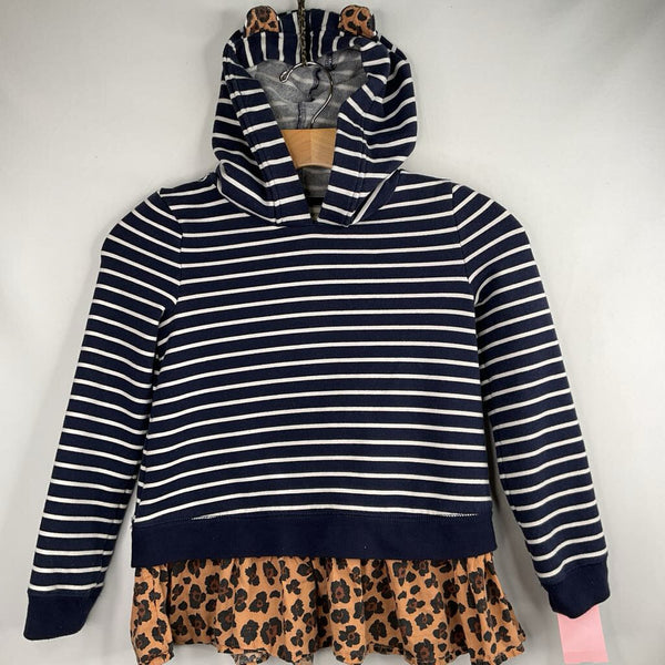 Size 8: Tucker + Tate Navy/White Striped/Leopard Trim Pullover Hoodie