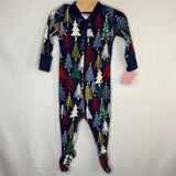 Size 3-6m (60): Hanna Anderson Navy/Colorful Trees Organic Cotton 1pc Zip-Up Holiday Pjs