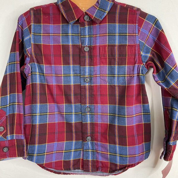 Size 3: Tea Red/Purple/Blue Plaid Button-Up Shirt