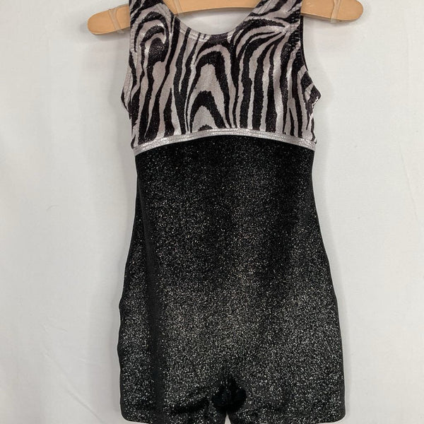 Size 6-7: Black/Silver Leopard Velour Gymnastics Leotard