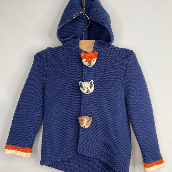 Size 18-24m: Boden Blue/Colorful Animal Buttons Hooded Cardigan REDUCED