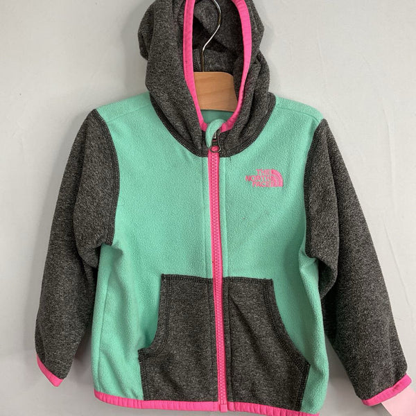 Size 12-18m: The North Face Mint Green/Grey/Pink Trim Hooded Fleece Zip-Up Coat REDUCED