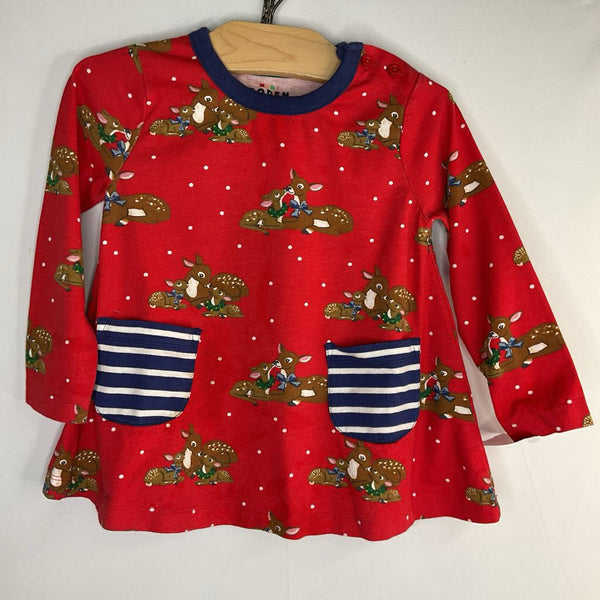 Size 18-24m: Red/Multicolor Holiday Doe Print Long Sleeve Dress REDUCED