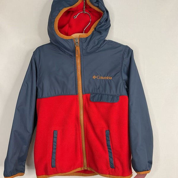 Size 4-5: Columbia Red/Navy/Orange Trim Fleece/Nylon Hooded Zip-Up Coat