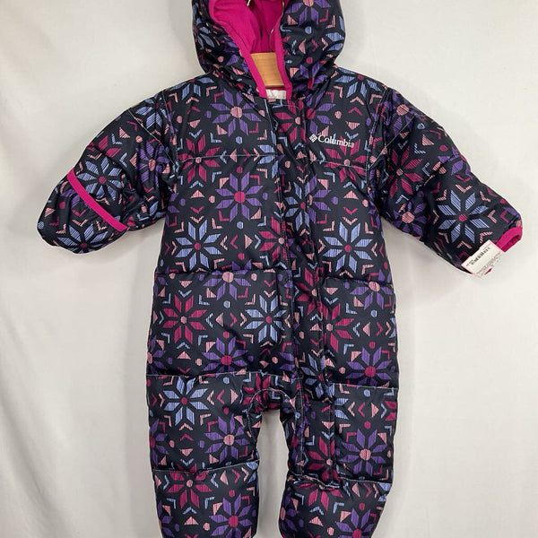 Size 3-6m: Columbia Navy/Purple Snowflakes Fleece Lined Down Bunting