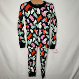 Size 6-7 (120): Hanna Andersson Black/Colorful Ghosts Organic Cotton 2pc PJs