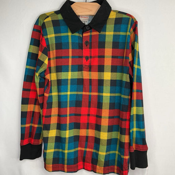 Size 6-7 (120): Hanna Andersson Red/Yellow/Blue Plaid Long Sleeve Polo