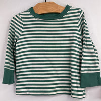 Size 12-18m (75): Hanna Andersson Green/White Striped Long Sleeve Shirt