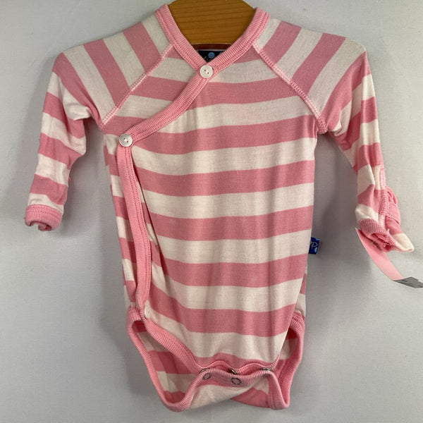 Size NB: Kickee Pants Pink/White Striped Bamboo Long Sleeve Onesie