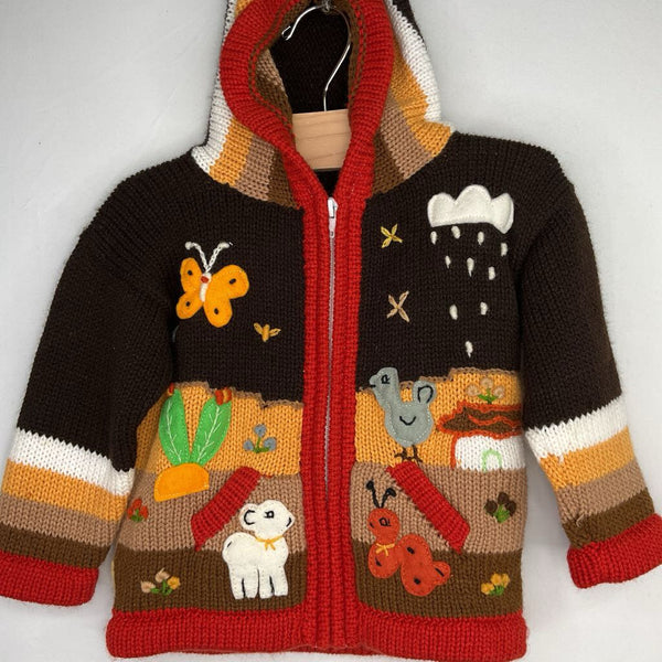 Size 2-3: El Condor Brown/Orange/Yellow Desert Animals Knit Hooded Sweater