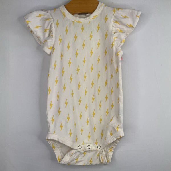 Size 18-24m: Kate Quinn White/Yellow Lightning Bolts Ruffle Sleeve Onesie