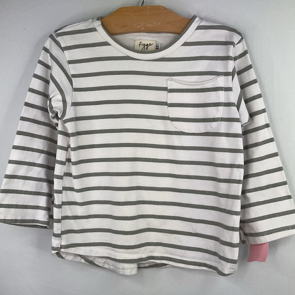 Size 4-5: Figge White/Grey Striped Long Sleeve Pocket Shirt