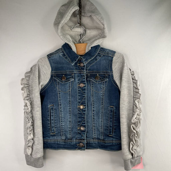 Size 5-6: Tucker+Tate Blue/Grey Ruffle Trim Hooded Denim Jacket