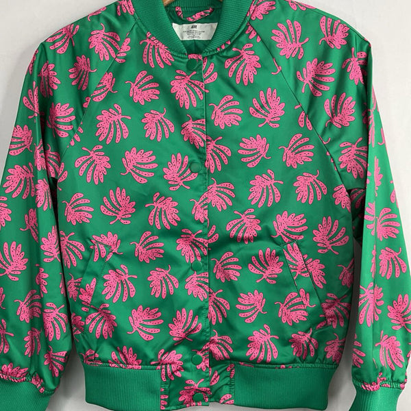 Size 8-10: H&M Green/Neon Pink Leaves Snap-Up Bomber Jacket