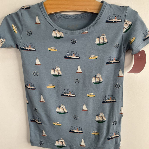 Size 2: Kyte Blue/Colorful Ships Bamboo T-Shirt