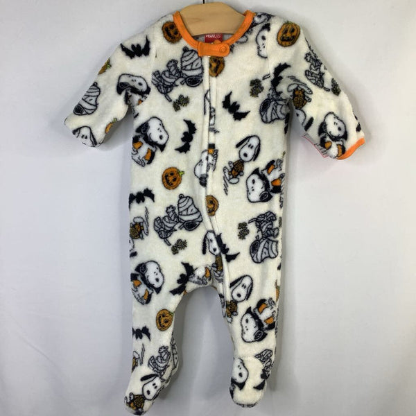 Size 0-3m: Peanuts White/Colorful Halloween Snoopy Fleece Zip-Up Footy PJs