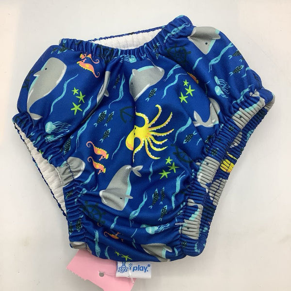 Size 6m: iPlay Blue/Colorful Ocean Life Swim Diaper