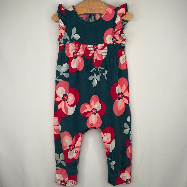 Size 9-12m: Tea Blue/Pink Floral Ruffle Sleeve Romper