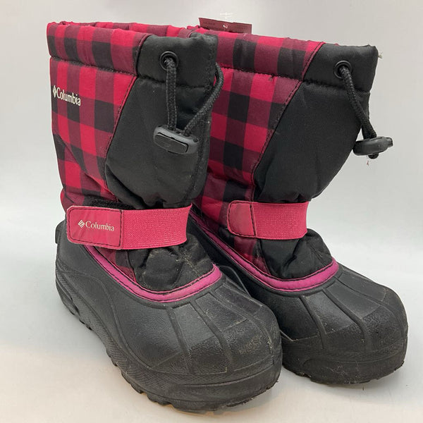 Size 11: Columbia Pink/Black Plaid Velcro/Toggle Snow Boots