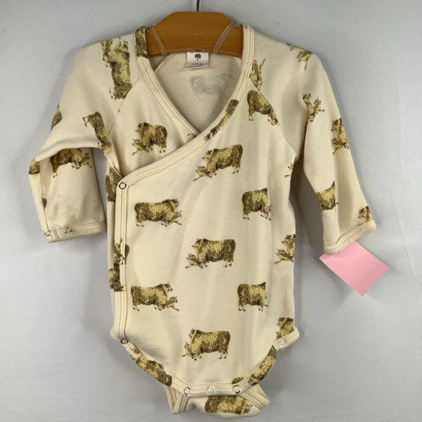 Size 6-12m: Kate Quinn Yellow Sheep Long Sleeve Onesie