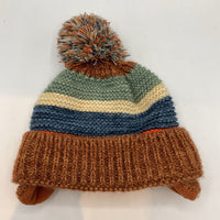 Size 9-24m: Hema Blue/Brown/Orange Striped Pom Pom Beanie