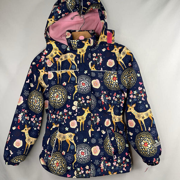 Size 8-10: Navy/Colorful Woodland Print Fleece Lined Raincoat