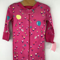 Size 3-6m (60): Hanna Andersson Pink/Colorful Floral Bunnies Organic Cotton 1pc Zip-Up PJs