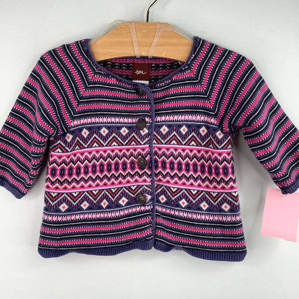 Size 3-6m: Tea Purple/White/Pink Fair Isle Button-Up Cardigan