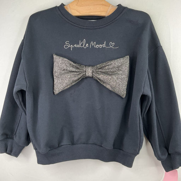 Size 5: Zara Black/Silver Sparkle Bow Applique Sweatshirt