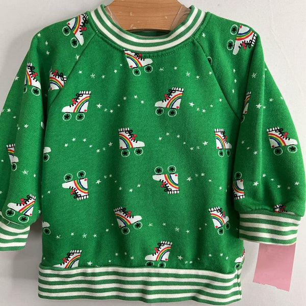 Size 12-18m (75): Hanna Andersson Green/Rainbow Roller Skates Sweatshirt