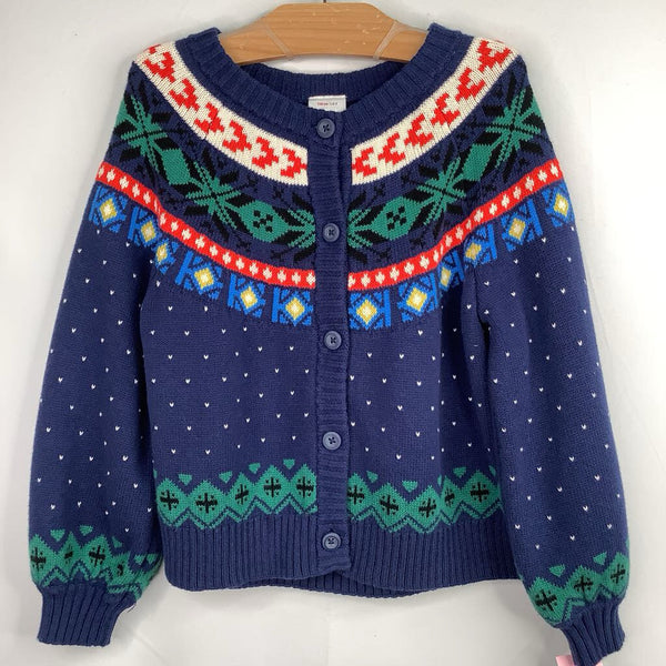 Size 5 (110): Hanna Andersson Navy/Colorful Fair Isle Button-Up Cardigan